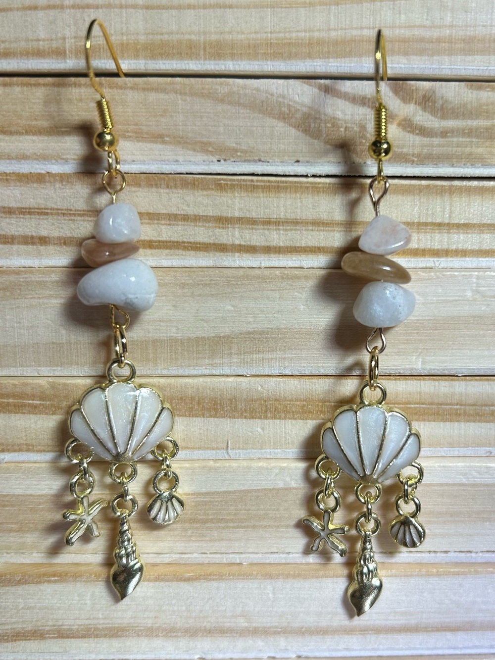 3/$25 Gold and Cream Seashell Dangle Earrings